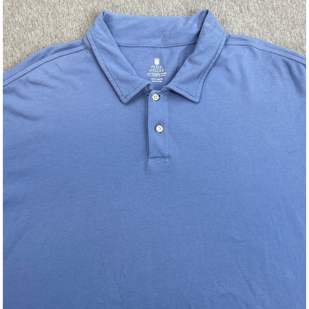 Peter Millar Polo Shirt Men 2XL Blue Cotton Blend Stretch Mesh Short Sleeve